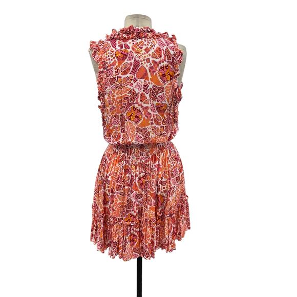 Poupette St Barth Clara Mini Dress Red Chagal Print‎ Orange Pink Size Medium - Picture 7 of 13